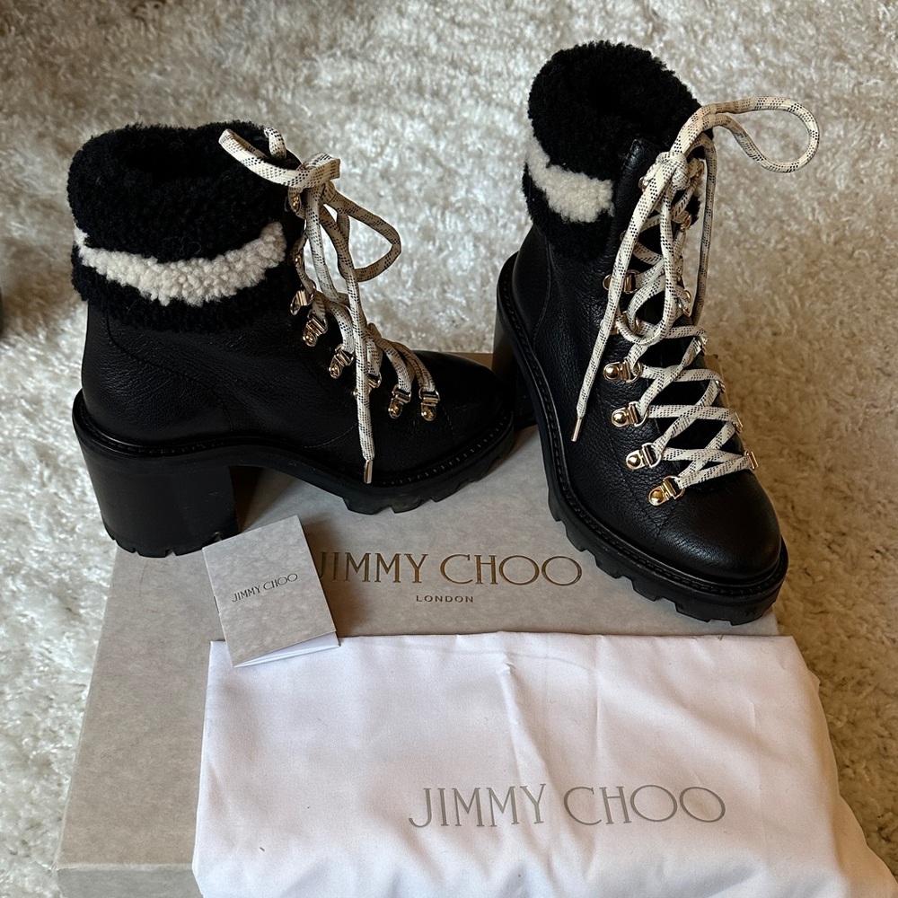 Jimmy Choo Black and White Lace Up Boots